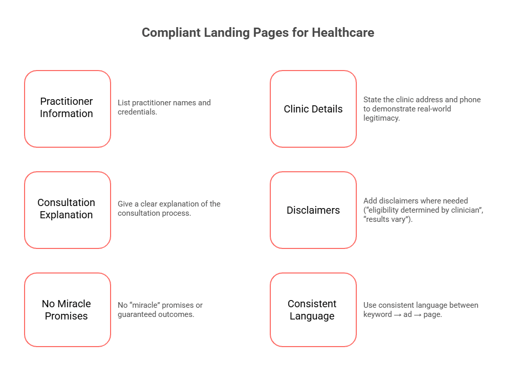 Compliant landing pages for healthcare Google Ads