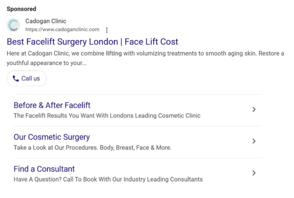 Examples of good Google Ads for cosmetic surgeons