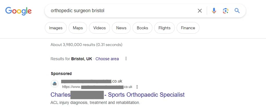 Example Google Ads for doctors