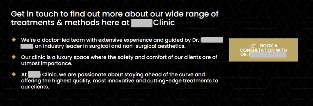 Good landing page example for Google Ads doctors campaigns