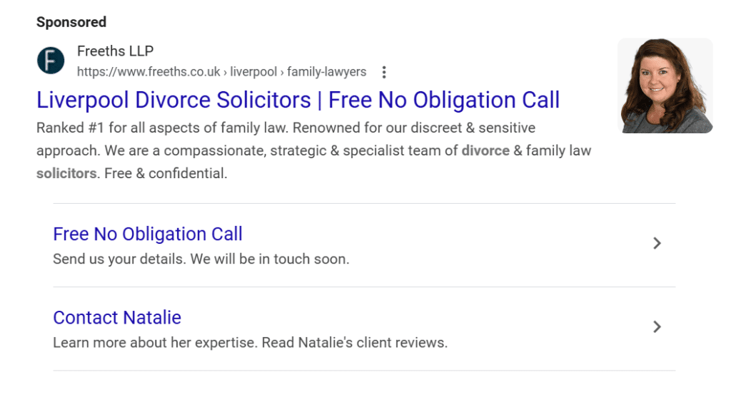 Google Ads location targeting example for divorce solicitors